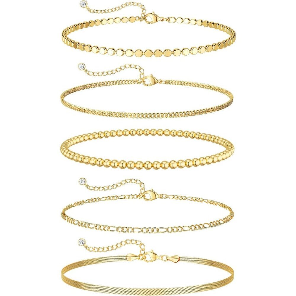 Women's Waterproof 14K Gold Plated Jewelry Trendy Thin Dainty Cuban Stackable